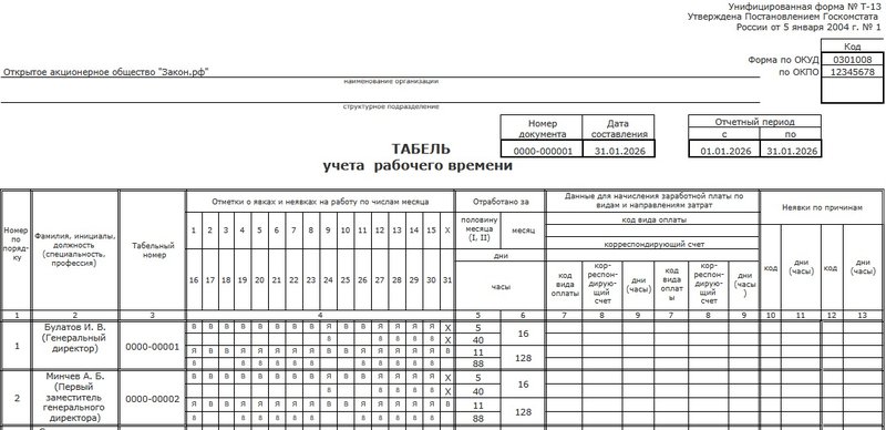табель в 1с зуп