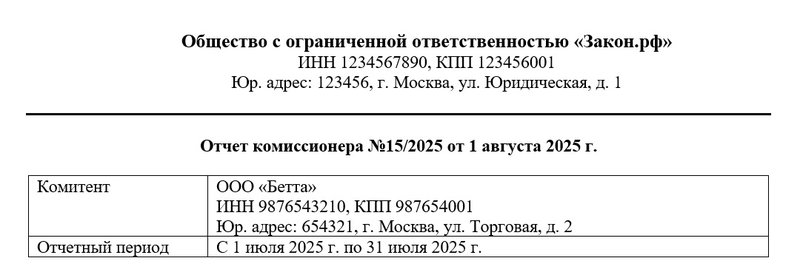 шапка отчета комиссионера