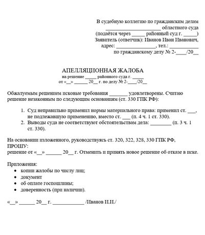 Апелляционная жалоба на решение районного суда