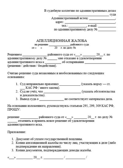 Апелляционная жалоба на решение районного суда по КАС