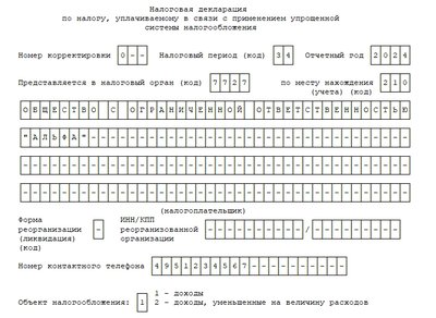 Декларация по УСН Доходы. Образец