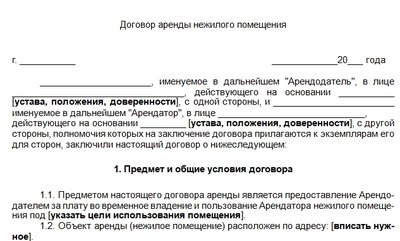 Договор долгосрочной аренды нежилого помещения