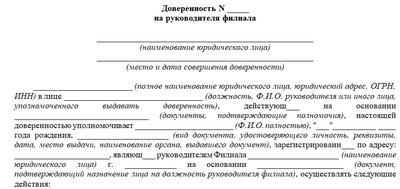 Бланк доверенности на директора филиала