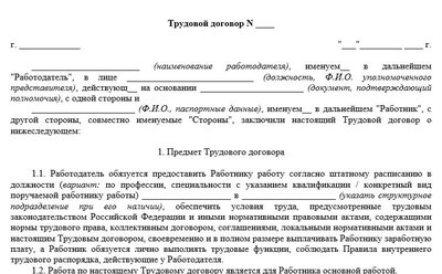 Трудовой договор с испытательным сроком: бланк