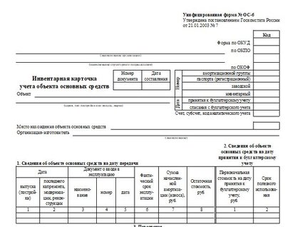 Инвентарная карточка объекта ОС