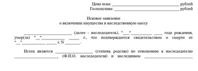 Иск о включении имущества в наследственную массу