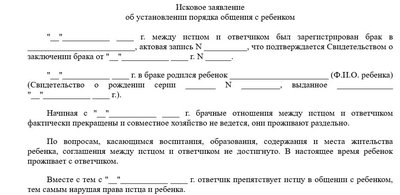Иск об установлении порядка общения с ребенком