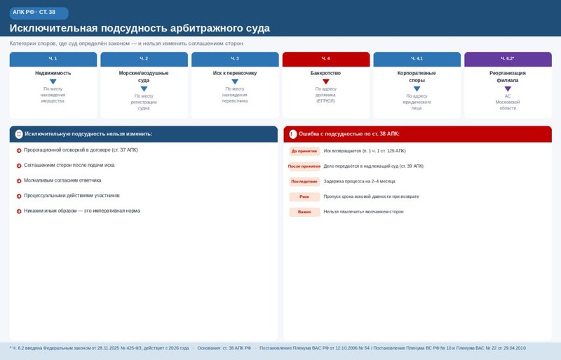 Исключительная подсудность в арбитражном суде (ст. 38 АПК РФ)