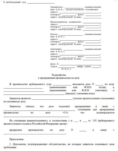 Ходатайство о прекращении производства по делу