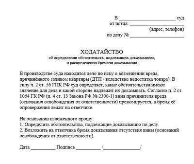 Ходатайство об определении обстоятельств, подлежащих доказыванию, и распределении бремени доказывания