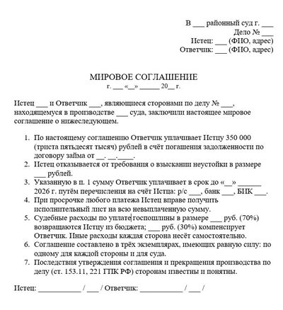 Мировое соглашение по ГПК, текст