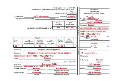 ПКО на выдачу денег подотчет