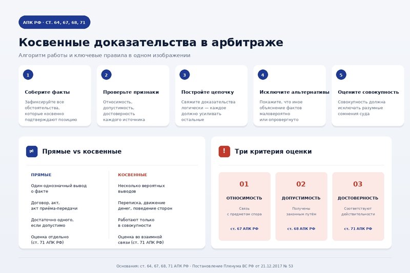 Алгоритм работы и ключевые правила при предоставлении косвенных доказательств в арбитраж