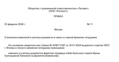 Приказ о внесение изменений