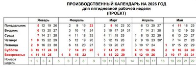 Производственный календарь 2026 для пятидневки