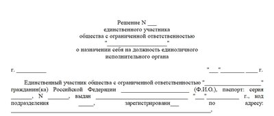 Решение единственного учредителя о назначении себя на должность директора