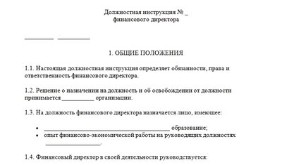 Должностная инструкция финансового директора. Шаблон