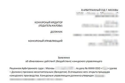 Жалоба на арбитражного управляющего в суд. Образец
