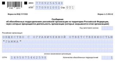 Сообщение о закрытии ОП образец заполнения