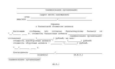 Справка о балансовой стоимости активов