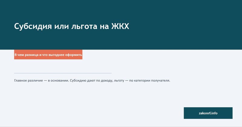 Субсидия или льгота на ЖКХ.