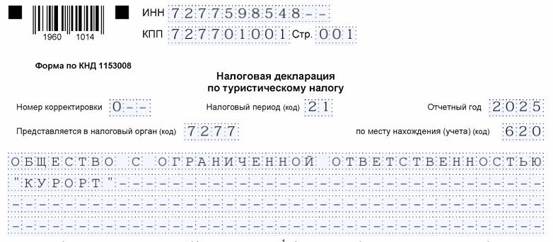 Титульный лист декларации по турналогу