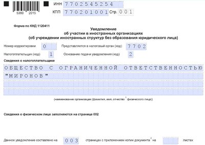 Уведомление об участии в иностранных компаниях: образец заполнения