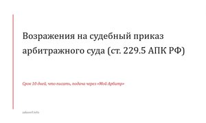Возражения на судебный приказ арбитражного суда (ст. 229.5 АПК РФ)