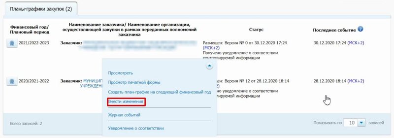 Вносим изменения в план-график в ЕИС