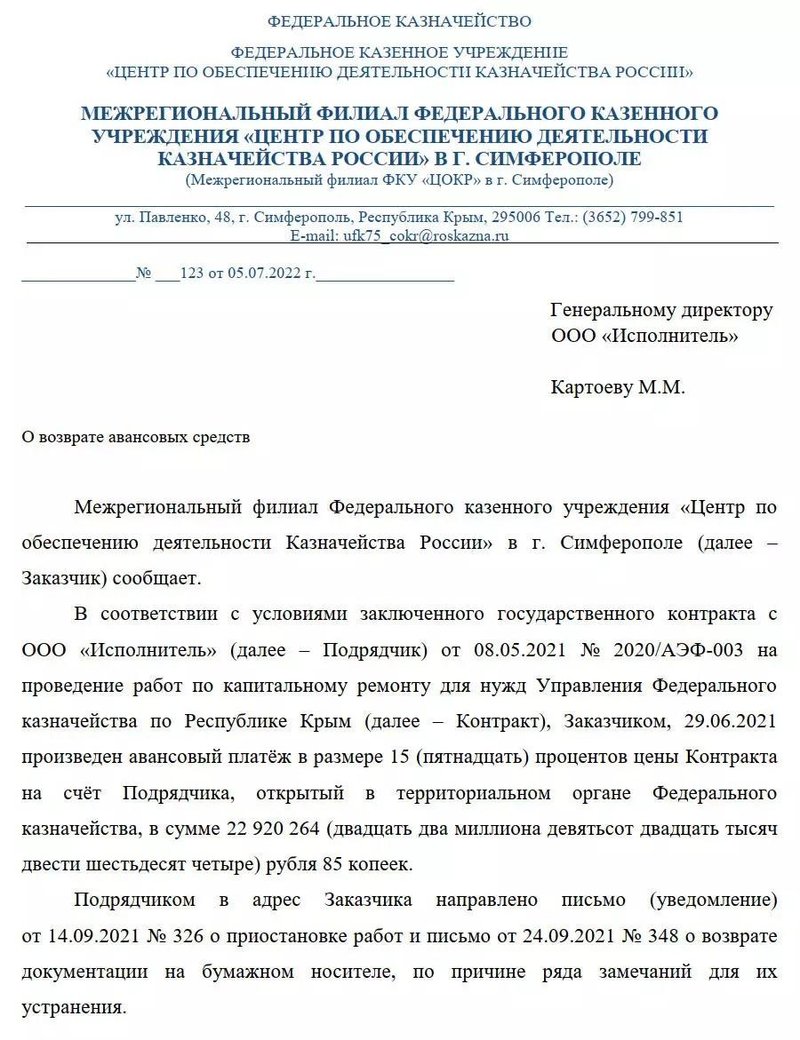 Претензия о расторжении договора и возврате денежных средств