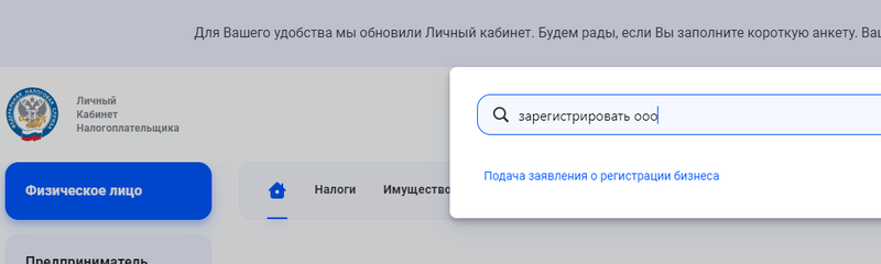 Сведения о юрлице при регистрации компании